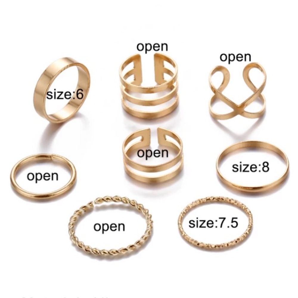 “Diana” Chic Trendy Gold Adjustable Cute Ring Set - Picture 7 of 15